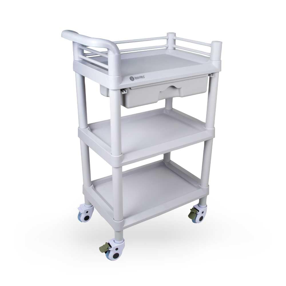 3-Tier Medical Utility Cart with Drawer and Shelves I63957