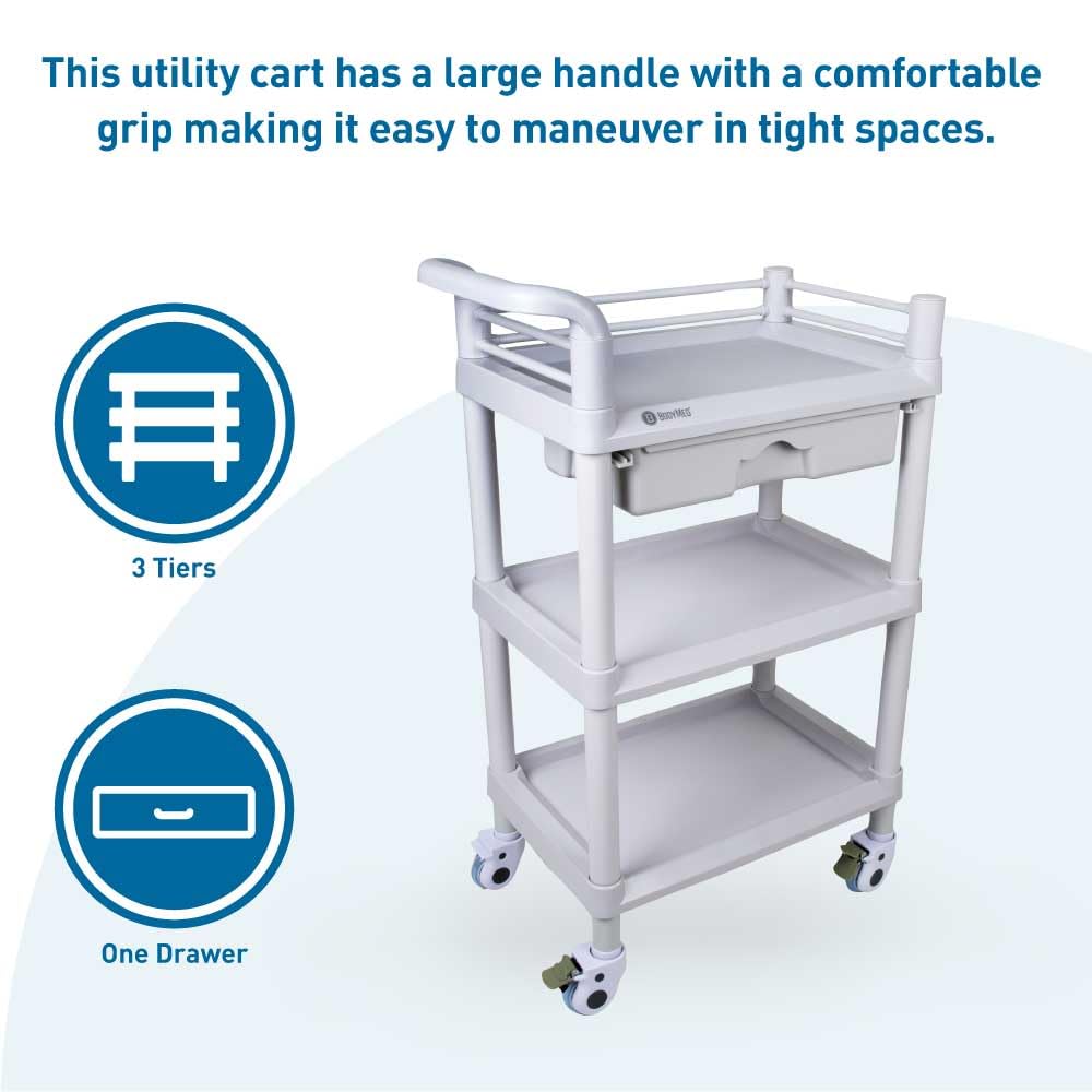 3-Tier Medical Utility Cart with Drawer and Shelves I63957
