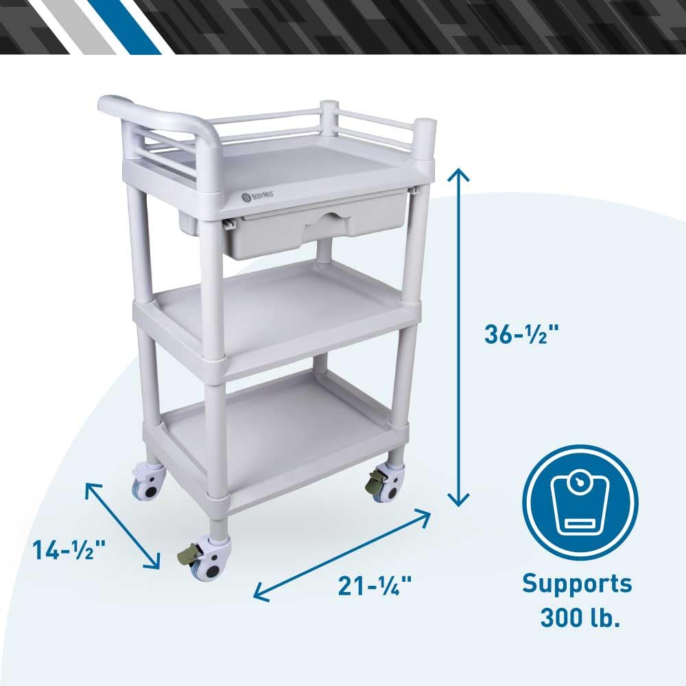 3-Tier Medical Utility Cart with Drawer and Shelves I63957