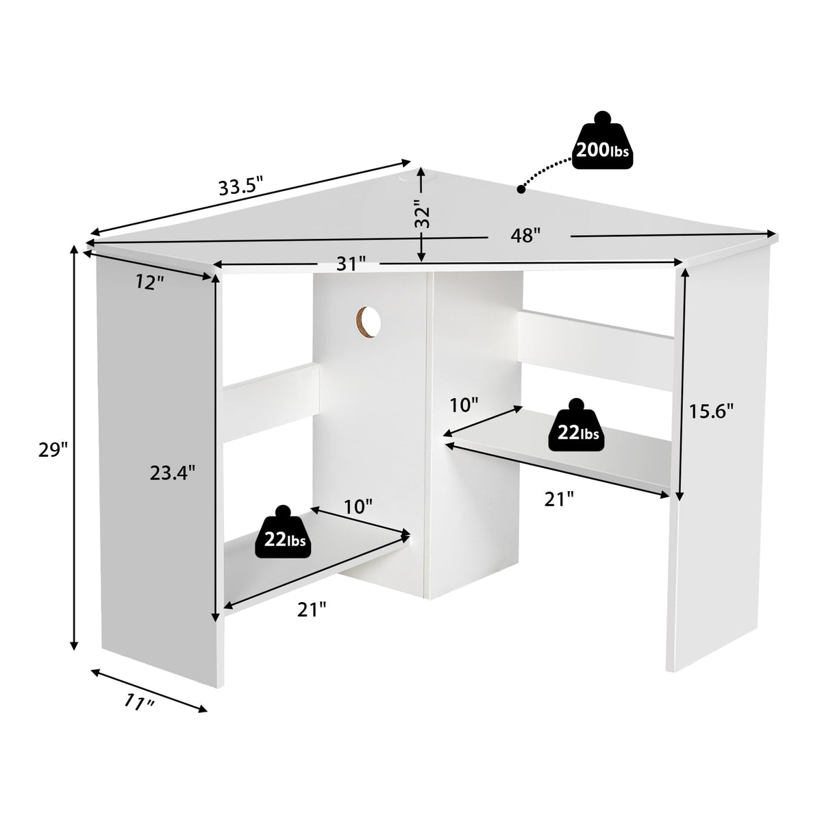 White Compact Corner Desk D722888