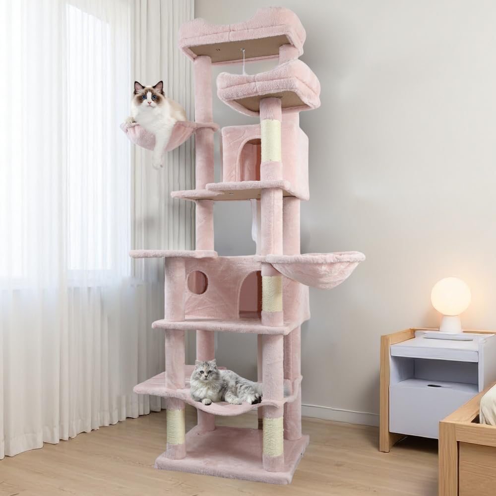68in Multi Level Cat Tree with Hammocks, Cat Cave, Hanging Basket and Scratching Posts O8766