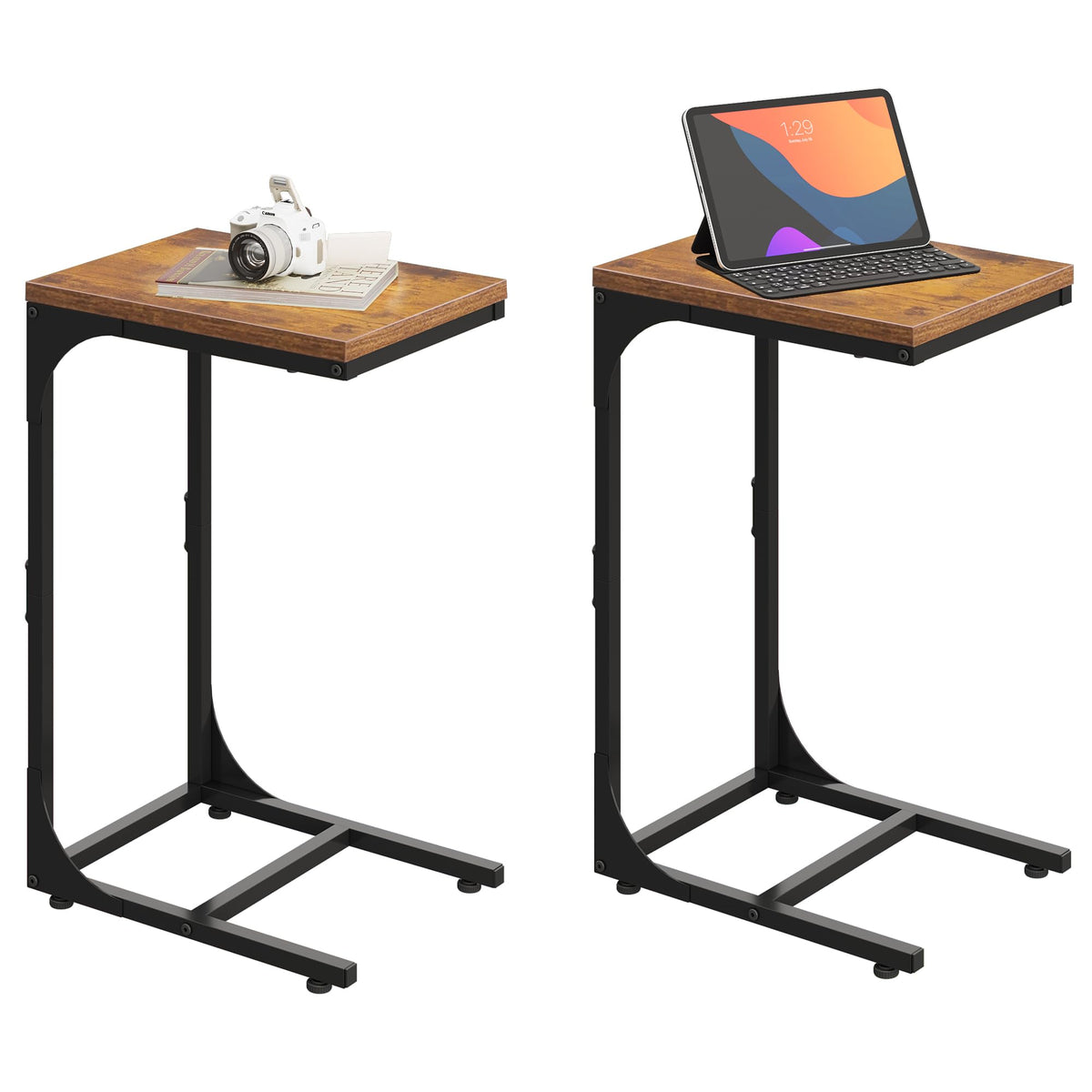 C-Shaped End Table Set of 2 Metal Frame J614