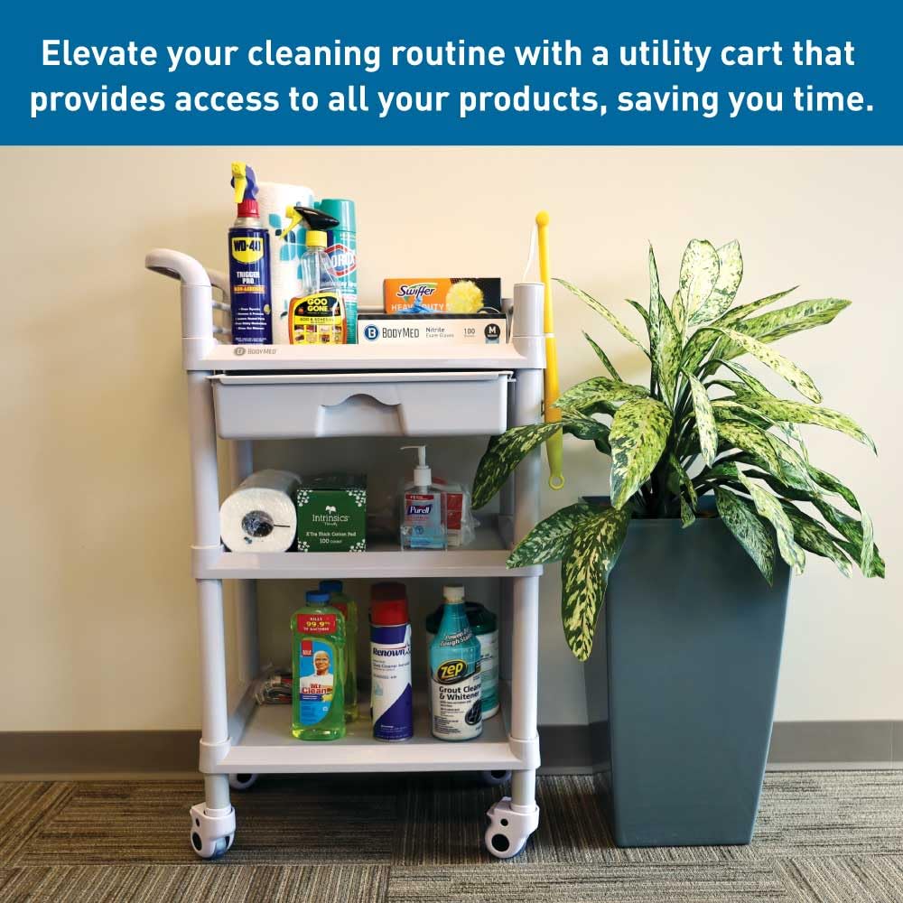 3-Tier Medical Utility Cart with Drawer and Shelves I63957