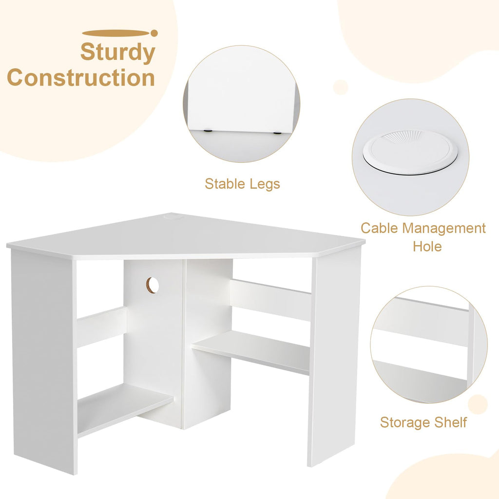 White Compact Corner Desk D722888