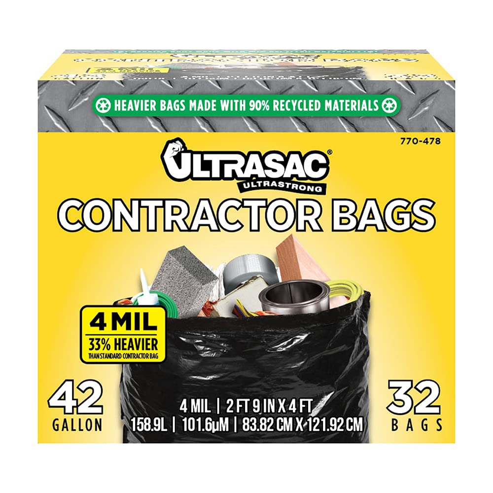 42 Gallons 4 Mil Heavy Duty Contractor Bags 32 Pack with Ties Y63450