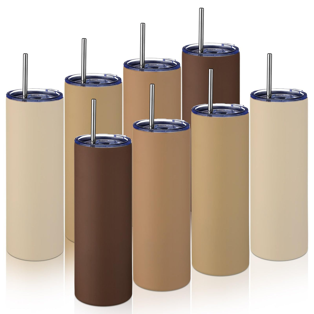 8 Pcs 20oz Insulated Stainless Steel Tumbler with Lid and Straw S509347