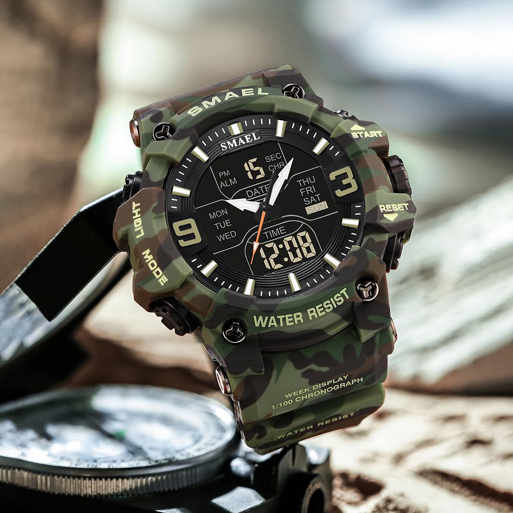 Men Tactical Analog Digital Sport Watch 50M LED I524