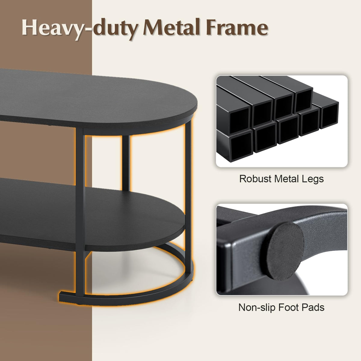 Black 2-Tier Oval Wood Coffee Table with Storage I547971