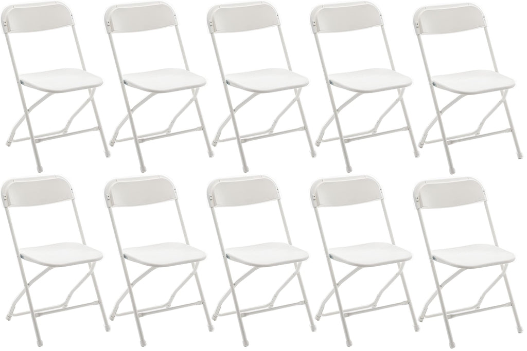 White Plastic Folding Chairs Set of 10 Steel Frame A8327