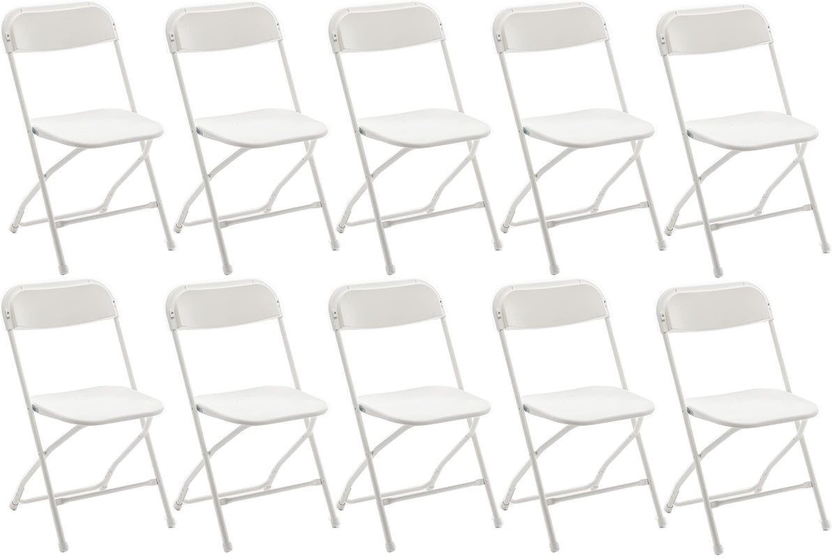 White Plastic Folding Chairs Set of 10 Steel Frame A8327