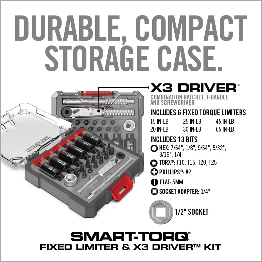 Torque Screwdriver & Ratcheting Driver Tool Set with 12 Bits & Storage Case E36934