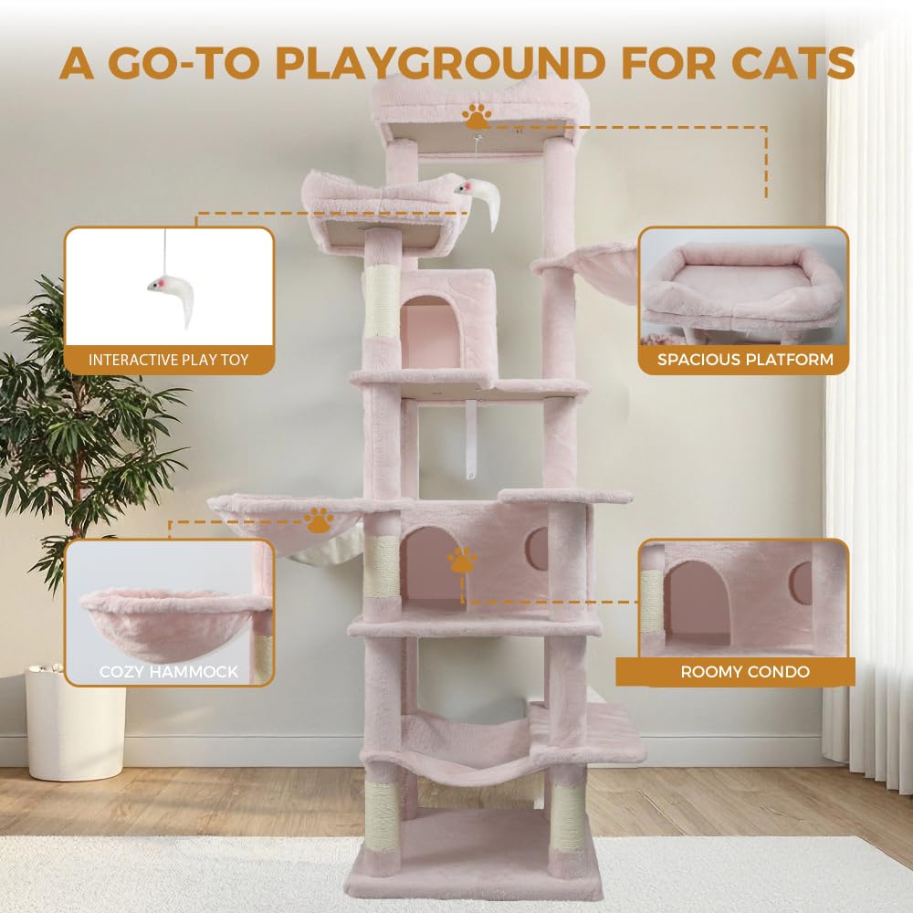 68in Multi Level Cat Tree with Hammocks, Cat Cave, Hanging Basket and Scratching Posts O8766