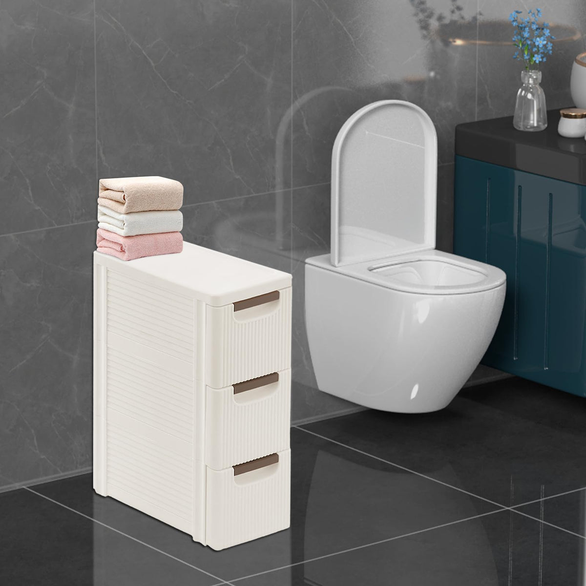 Narrow Rolling Storage Cabinet with 3 Drawers S9088