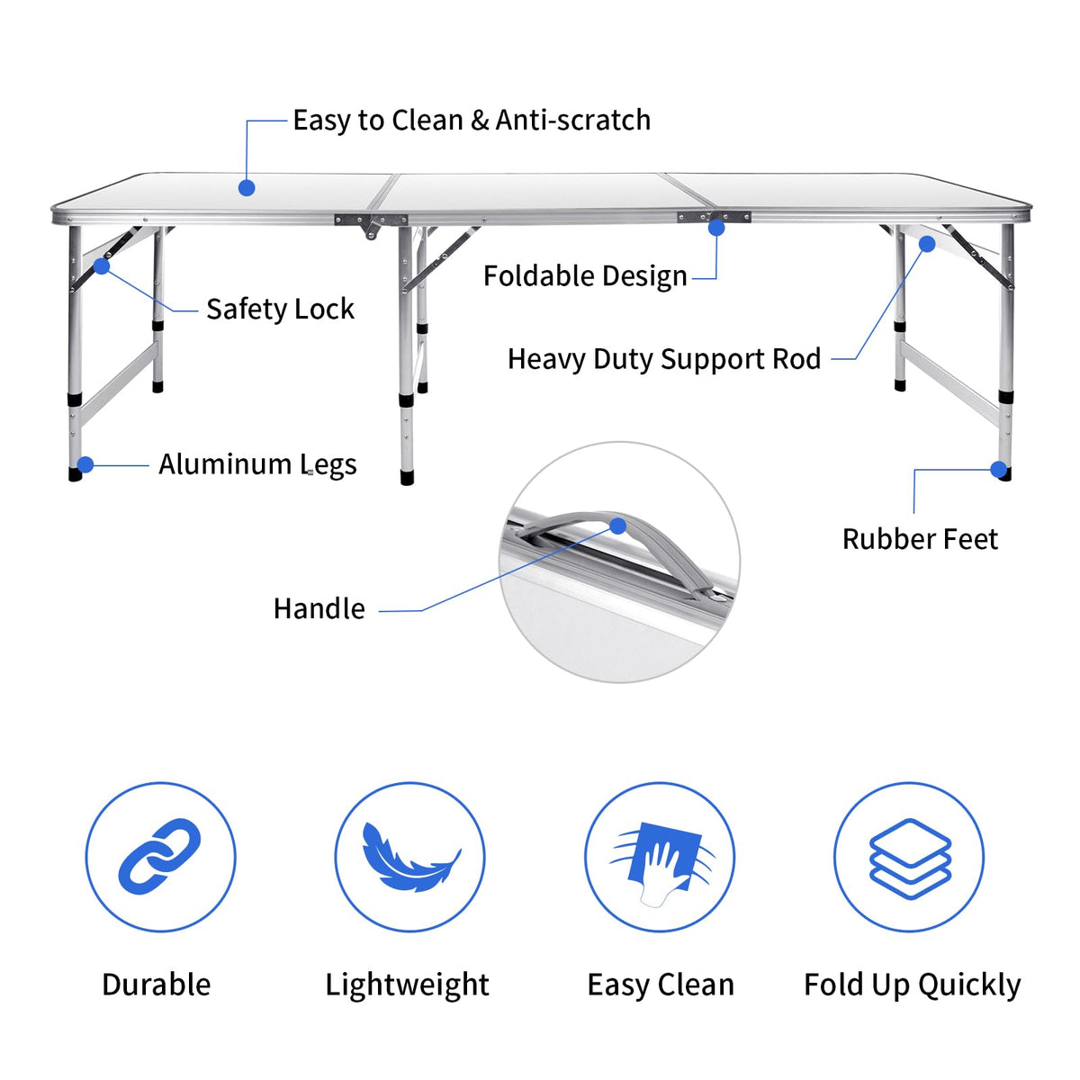 6FT Adjustable Folding Camping Table S727