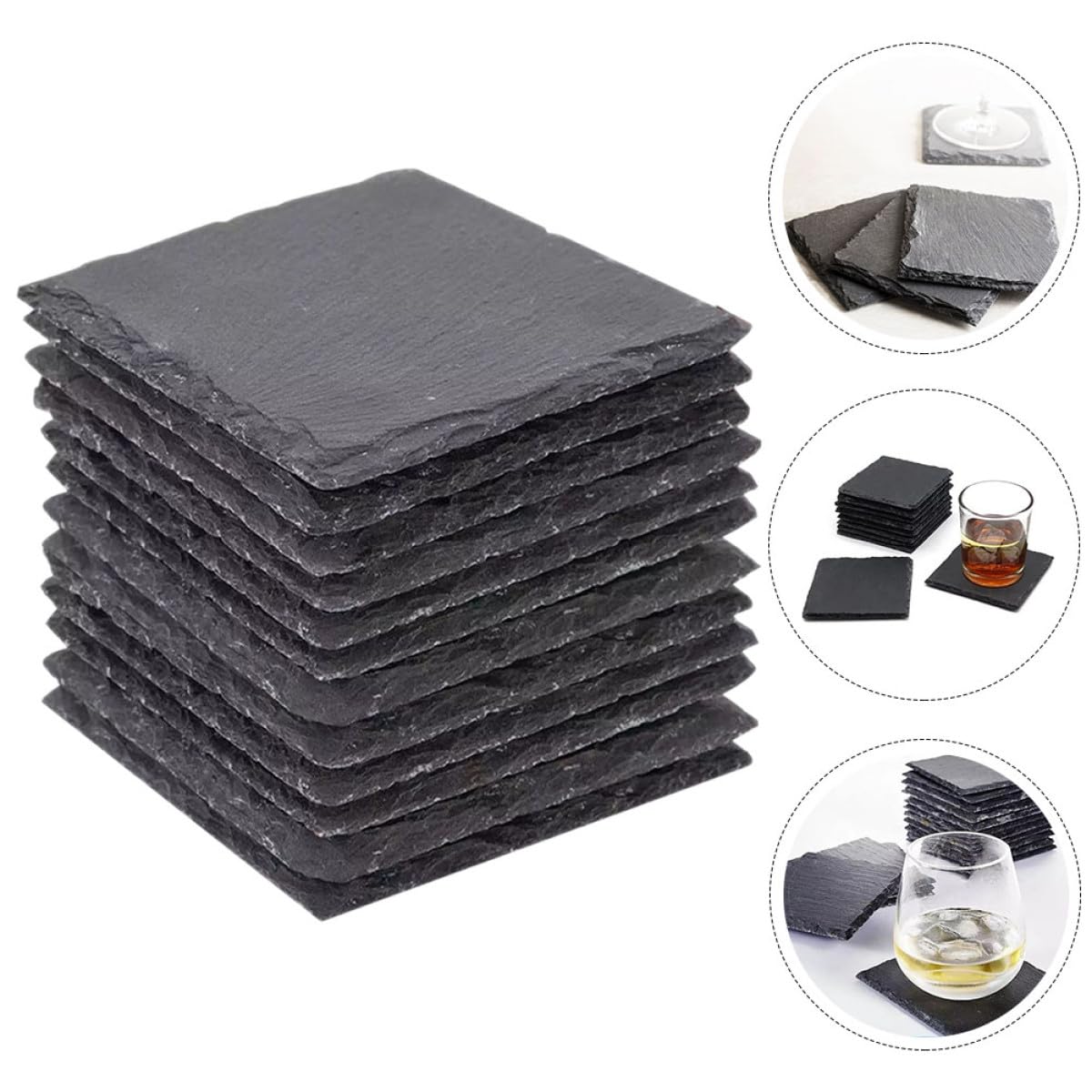 Natural Stone Drink Coasters 12 Pcs Square T703176