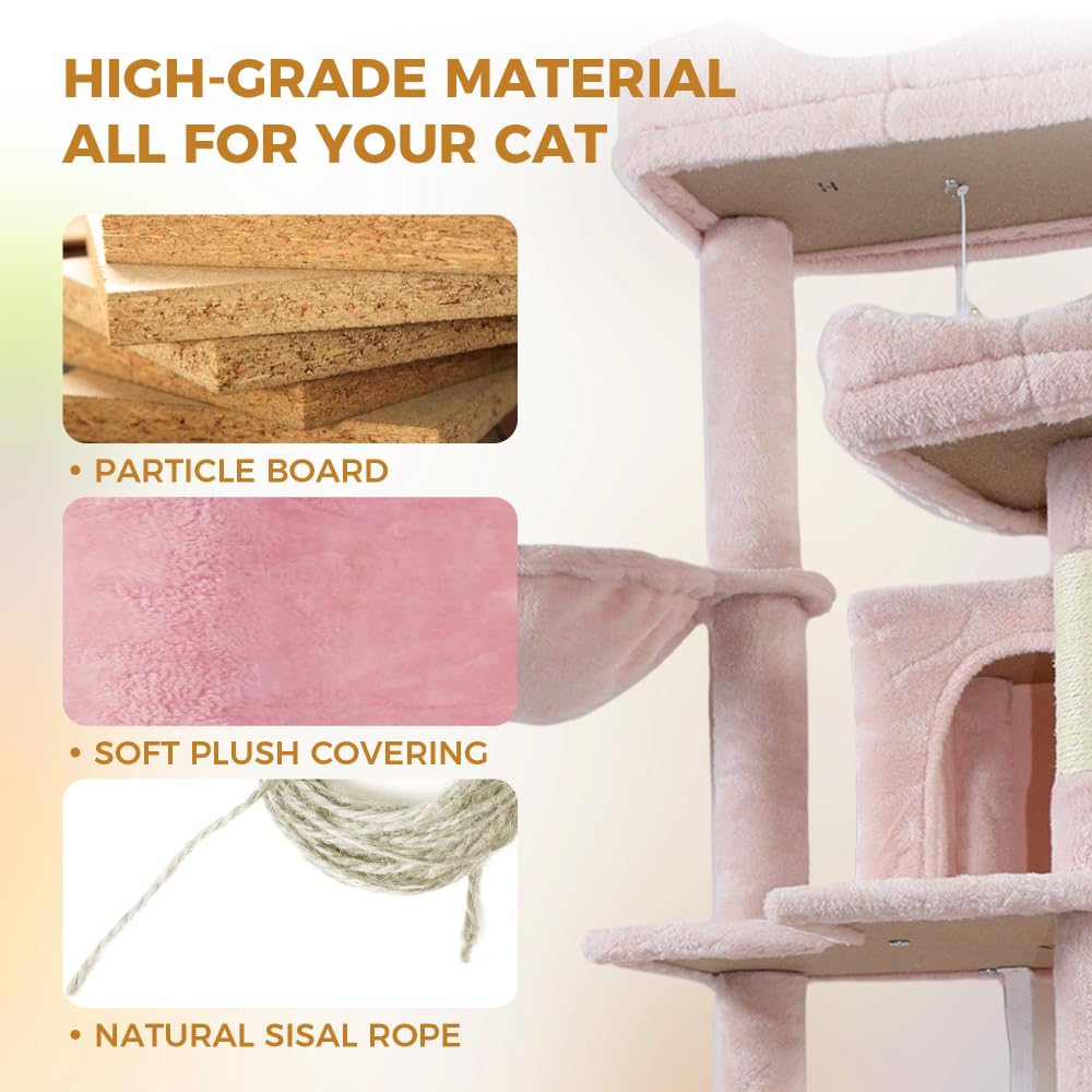 68in Multi Level Cat Tree with Hammocks, Cat Cave, Hanging Basket and Scratching Posts O8766