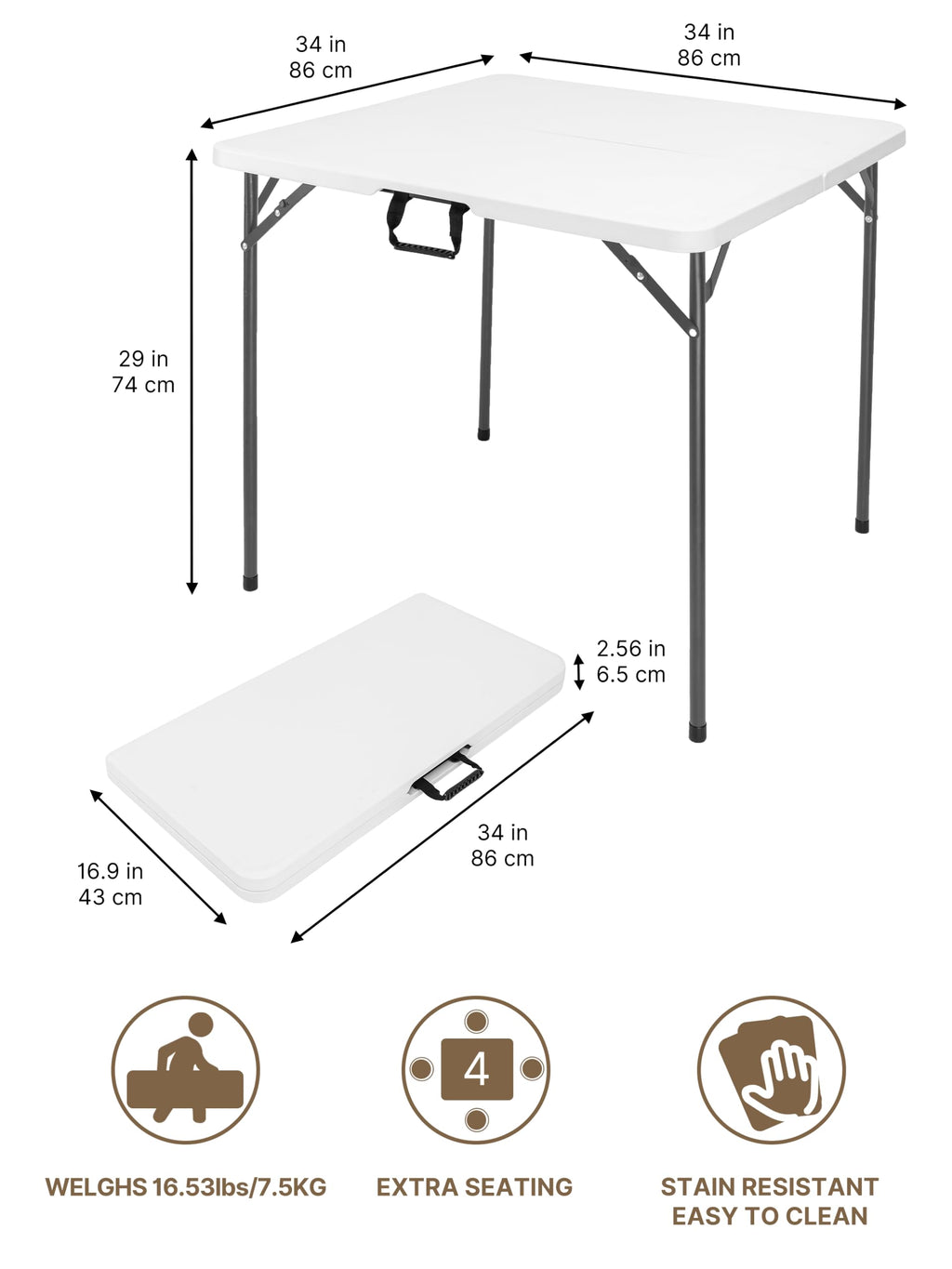 34" White Folding Card Table D520