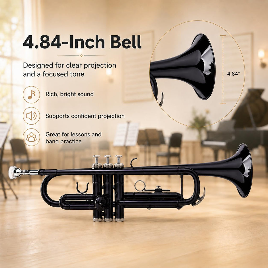 Bb Standard Trumpet Set with Hard Case, 7C Mouthpiece, Cleaning Cloth & Gloves J43491