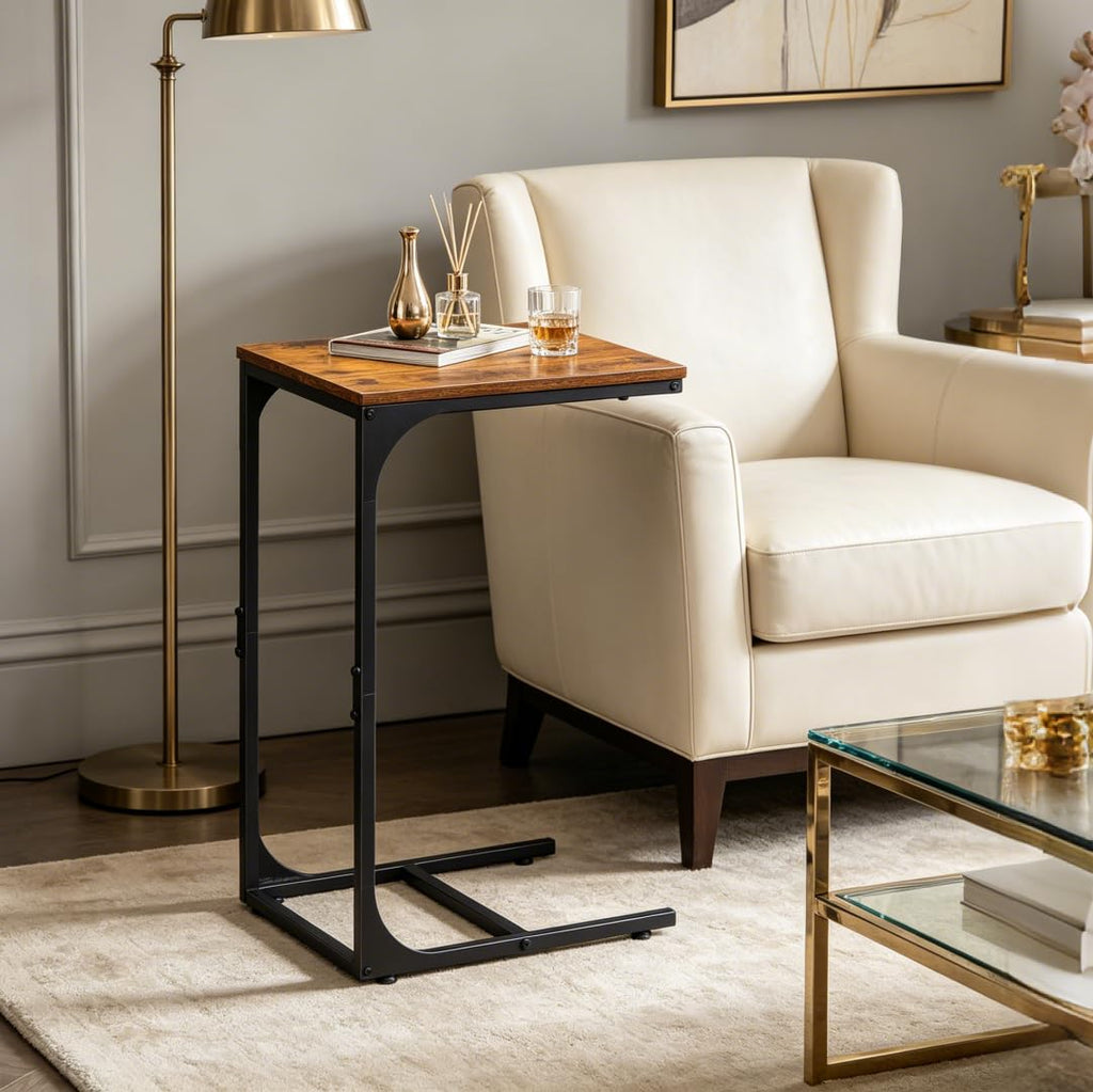 C-Shaped End Table Set of 2 Metal Frame J614