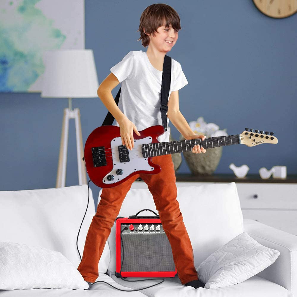 Red 30 Inch Kids Electric Guitar Beginner Kit with Amplifier D2604
