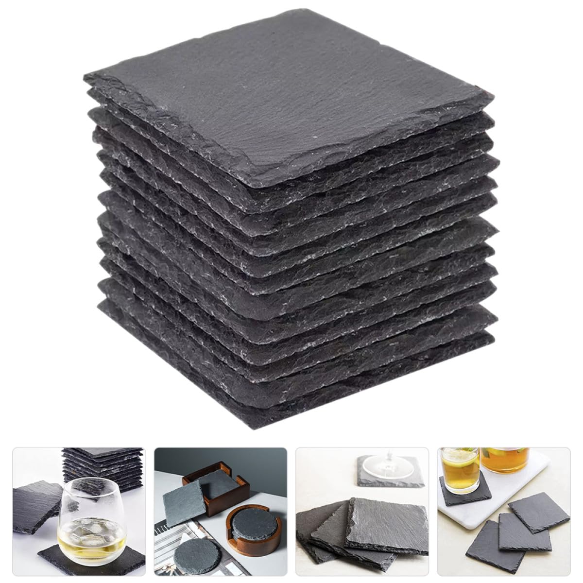 Natural Stone Drink Coasters 12 Pcs Square T703176