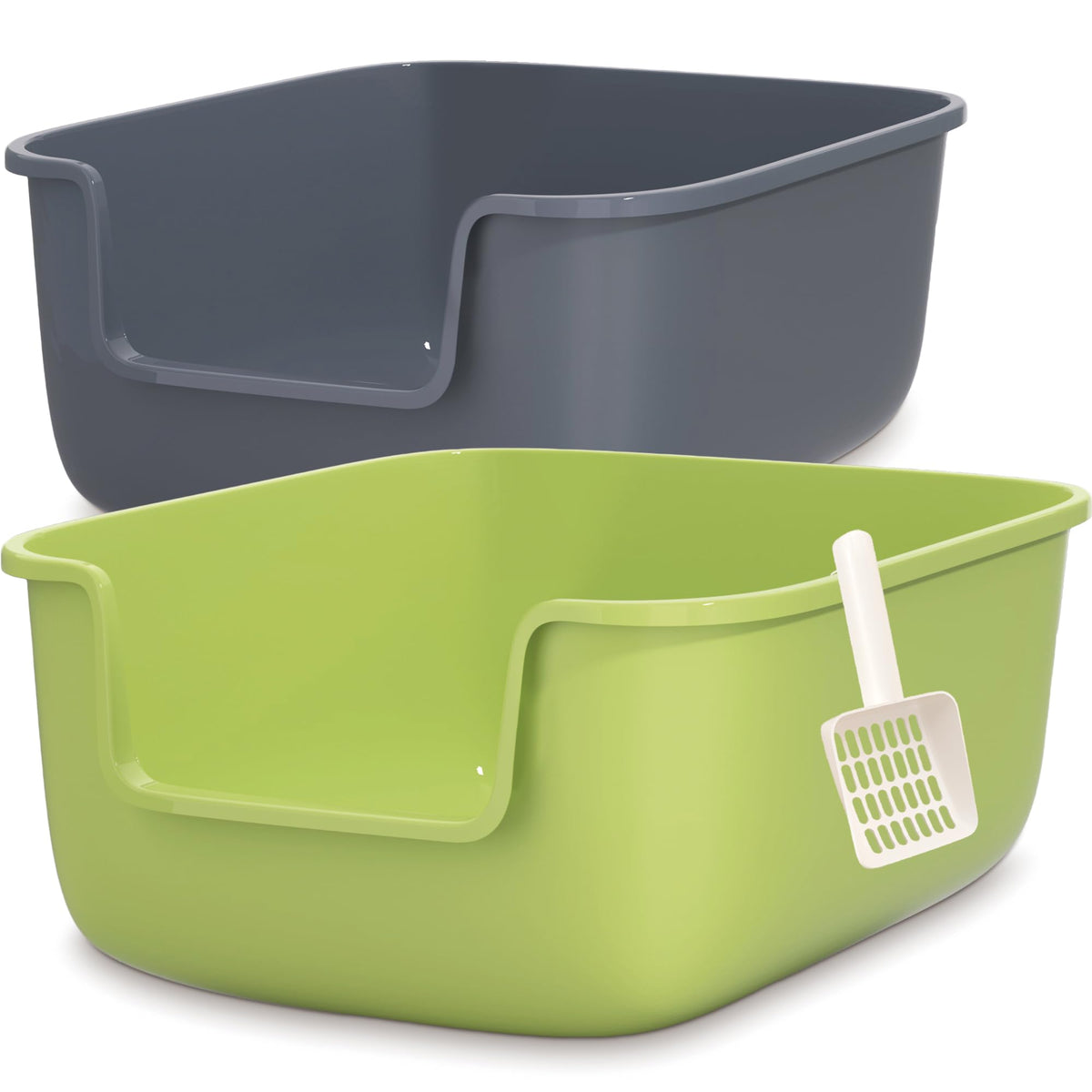 Large High Sided Cat Litter Box with Scoop 2 Pack X9417