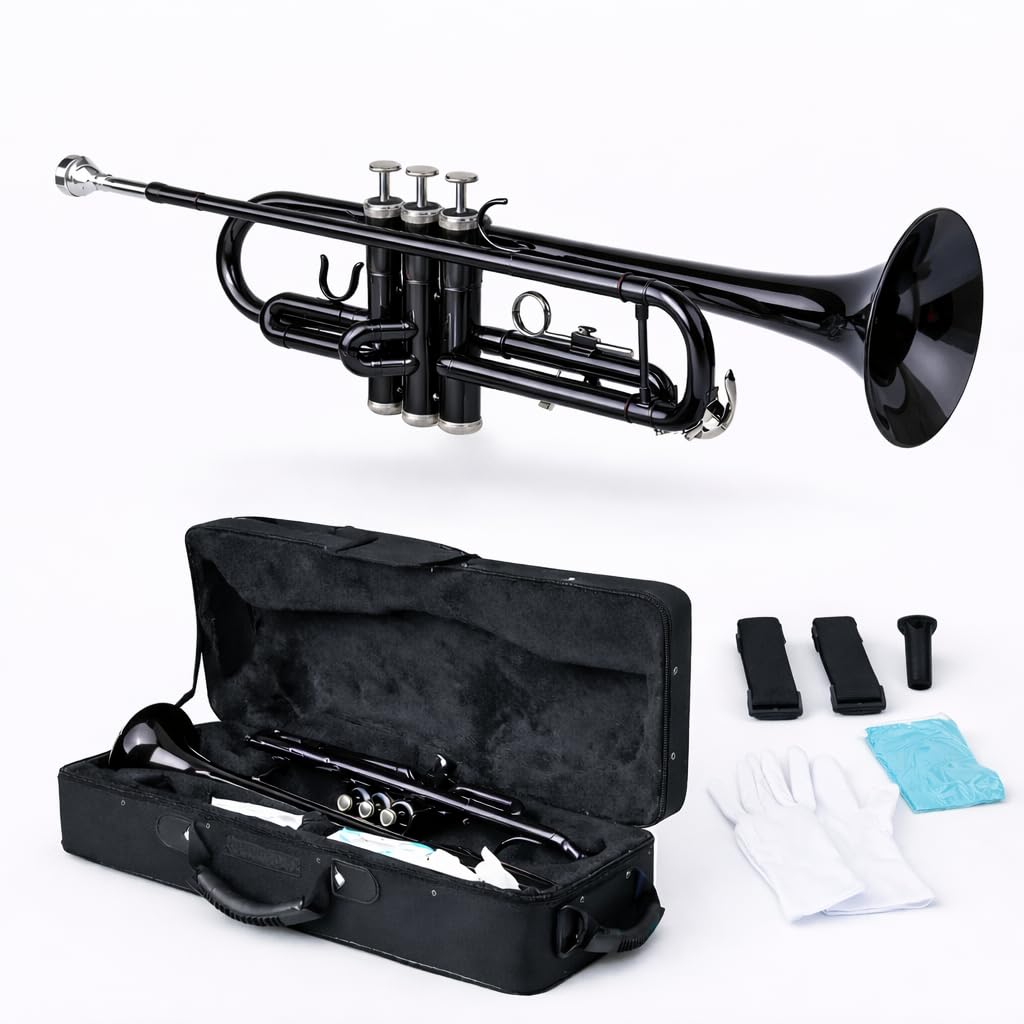 Bb Standard Trumpet Set with Hard Case, 7C Mouthpiece, Cleaning Cloth & Gloves J43491
