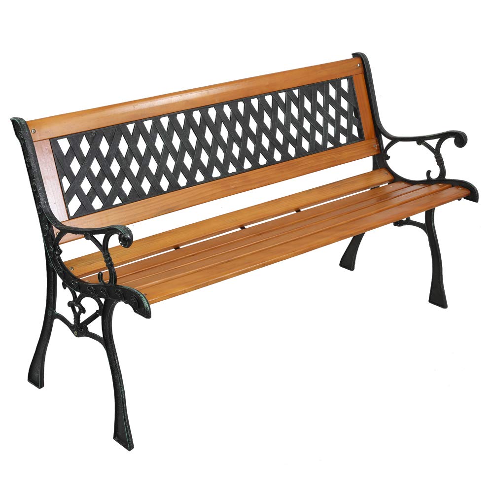 Weather Resistant Cast Iron Teak Wood 3-Person Outdoor Bench G164126