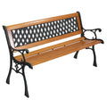 Weather Resistant Cast Iron Teak Wood 3-Person Outdoor Bench G164126