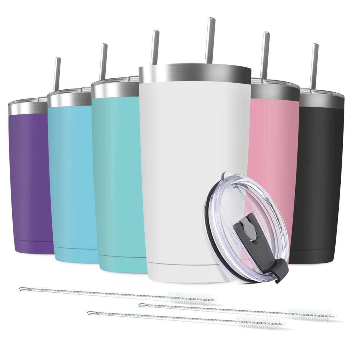 6 Pack 20 oz Stainless Steel Insulated Tumbler with Straw and Lid K30759