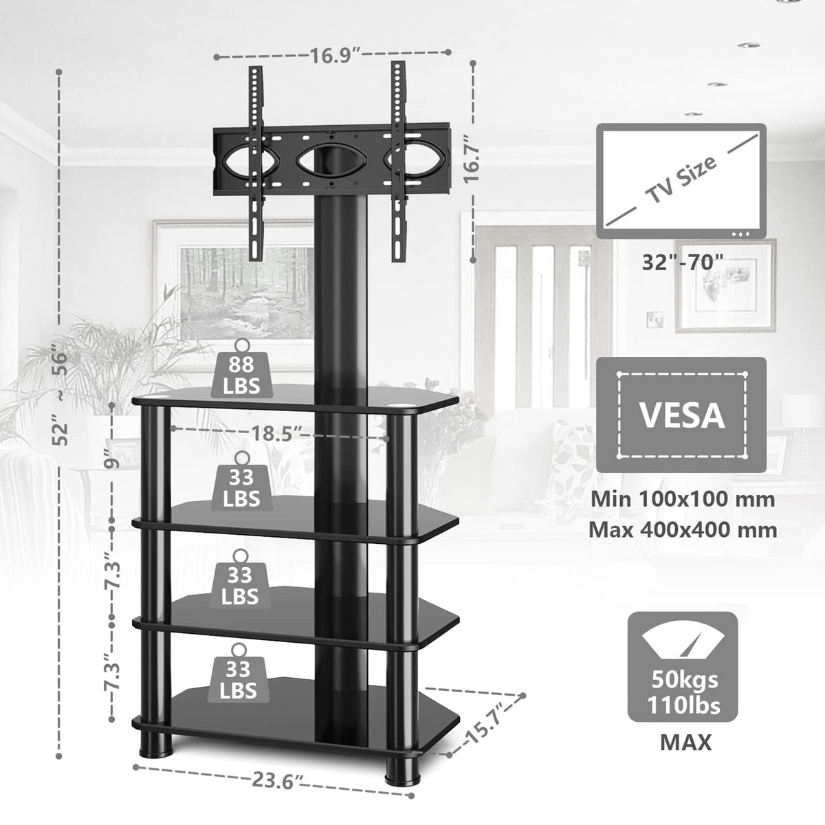 4-Tiers Swivel TV Stand for 32-70 inch TVs N8179