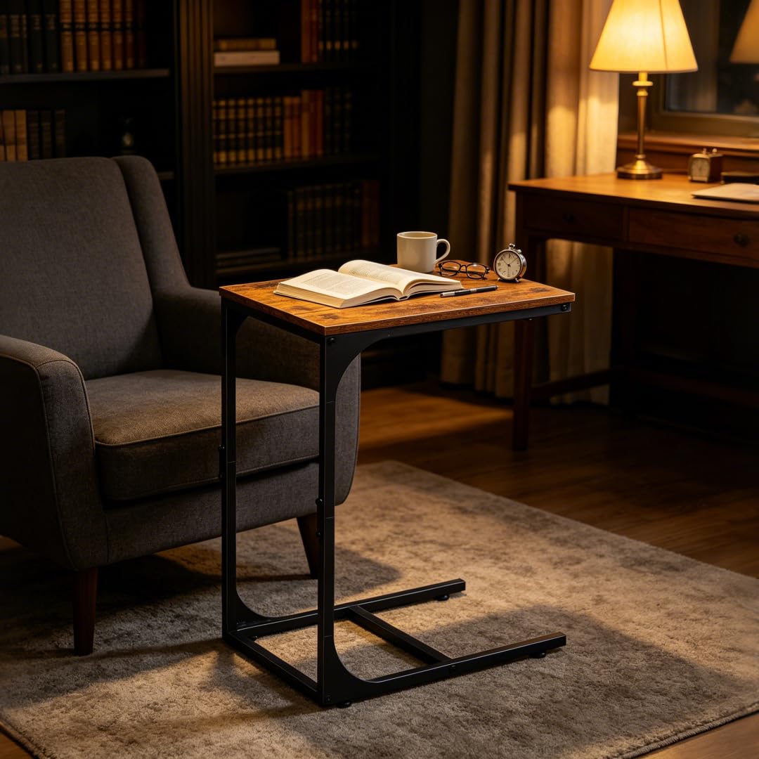 C-Shaped End Table Set of 2 Metal Frame J614