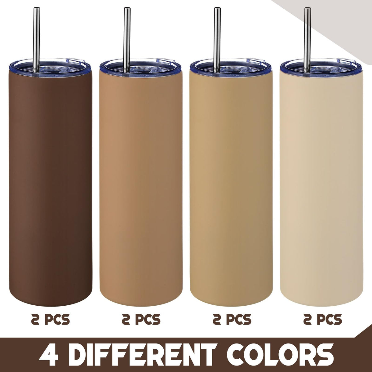 8 Pcs 20oz Insulated Stainless Steel Tumbler with Lid and Straw S509347