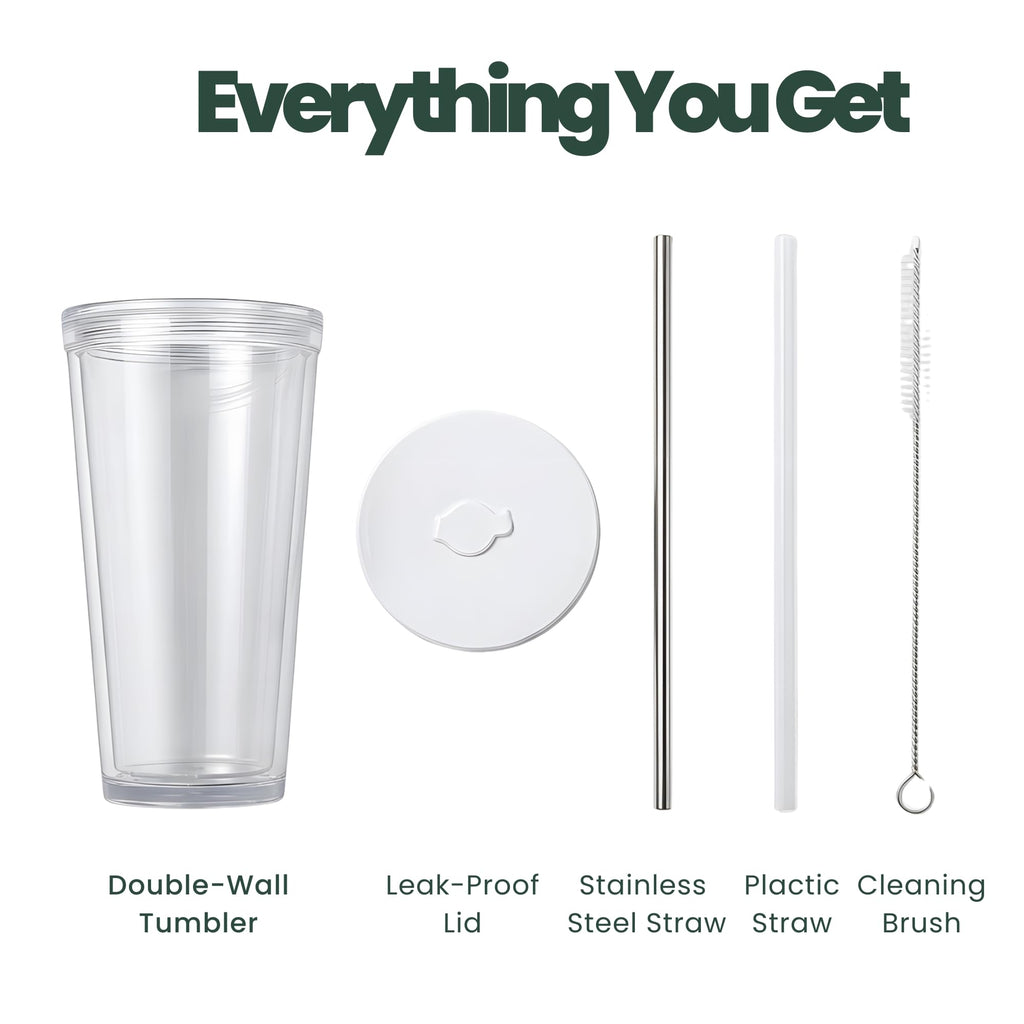 24 oz BPA-Free Double-Wall Insulated Plastic Tumbler with Lid and Straw M8481