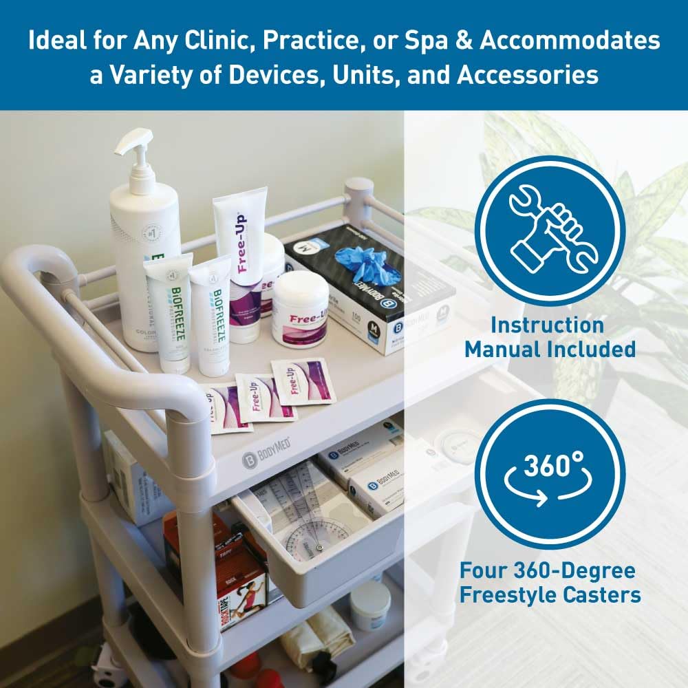 3-Tier Medical Utility Cart with Drawer and Shelves I63957