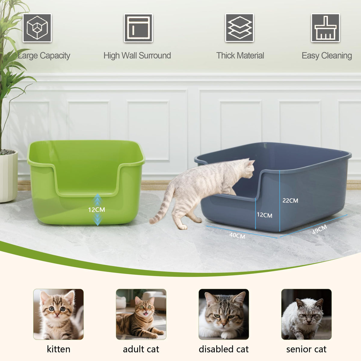Large High Sided Cat Litter Box with Scoop 2 Pack X9417