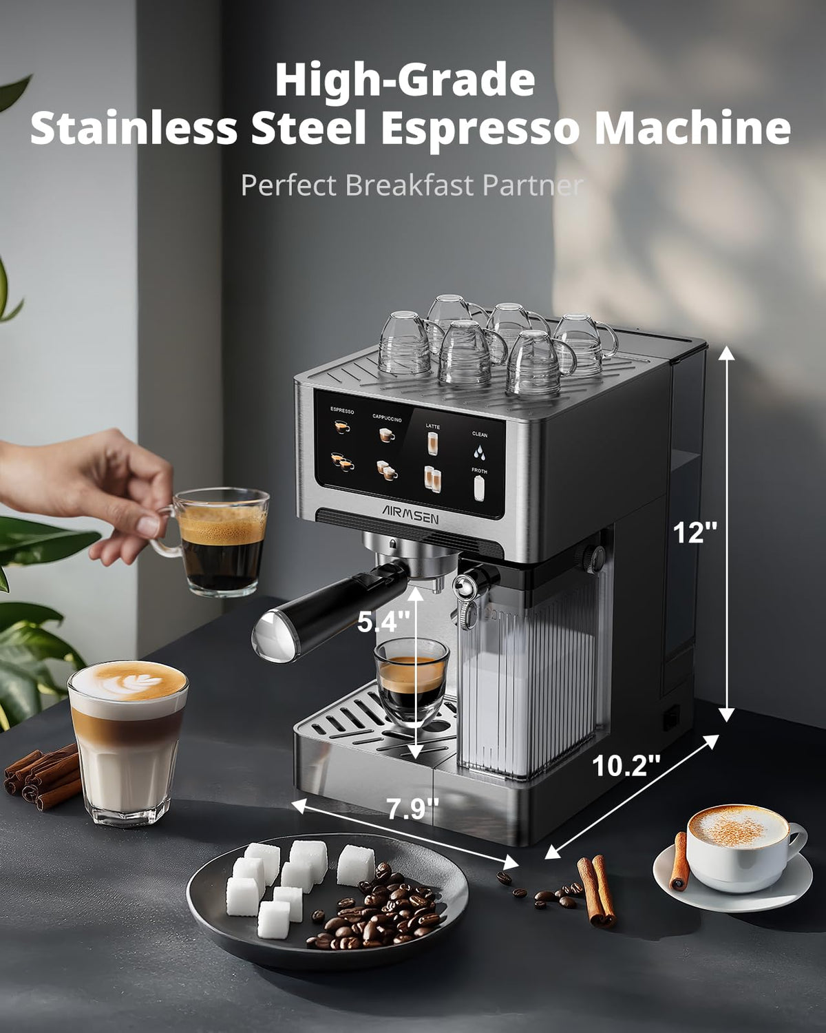 20 Bar Espresso Machine with Milk Frother, Stainless Steel, 60oz Water Tank K54497