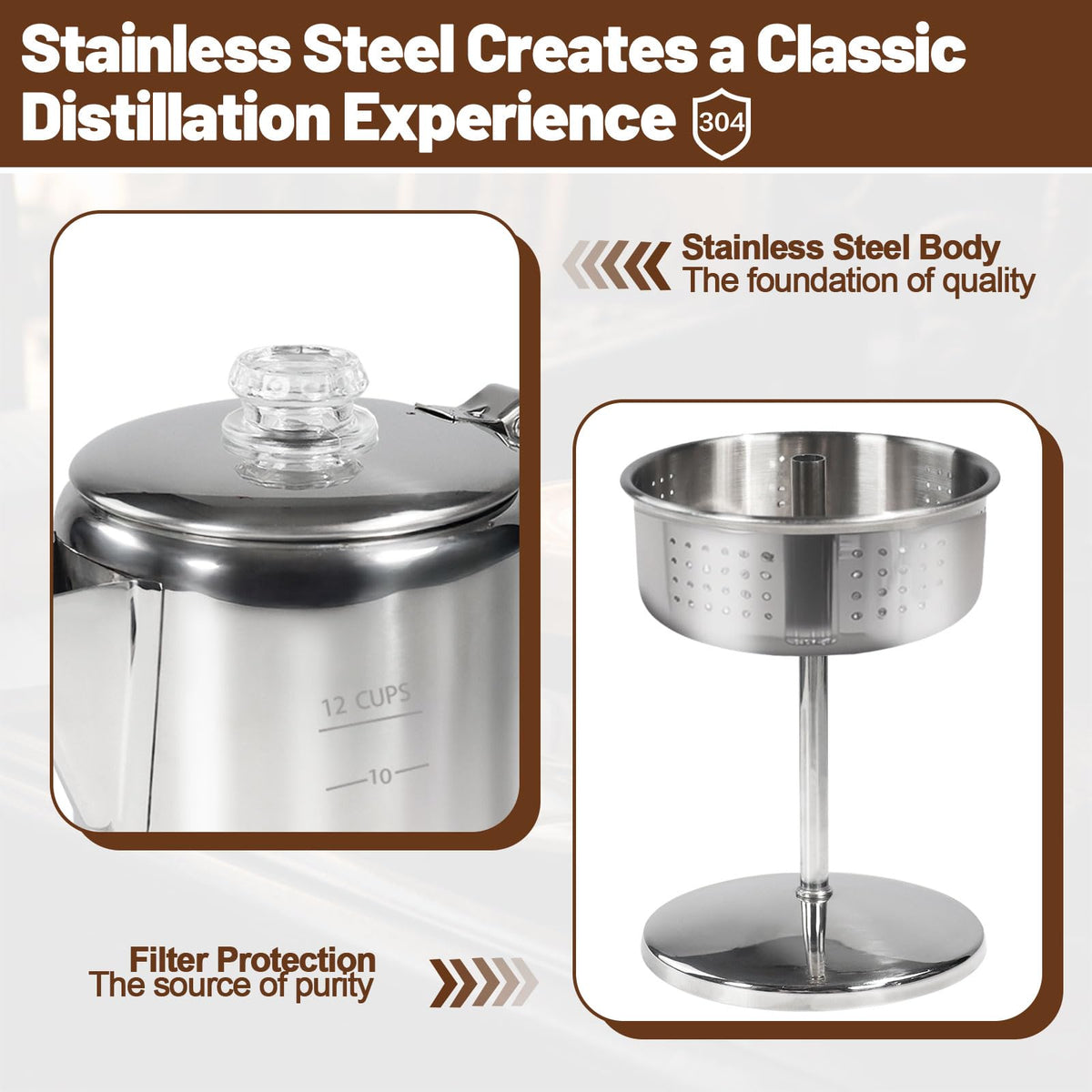 12 Cup Stainless Steel Stovetop Percolator Coffee Pot 2200ml E992
