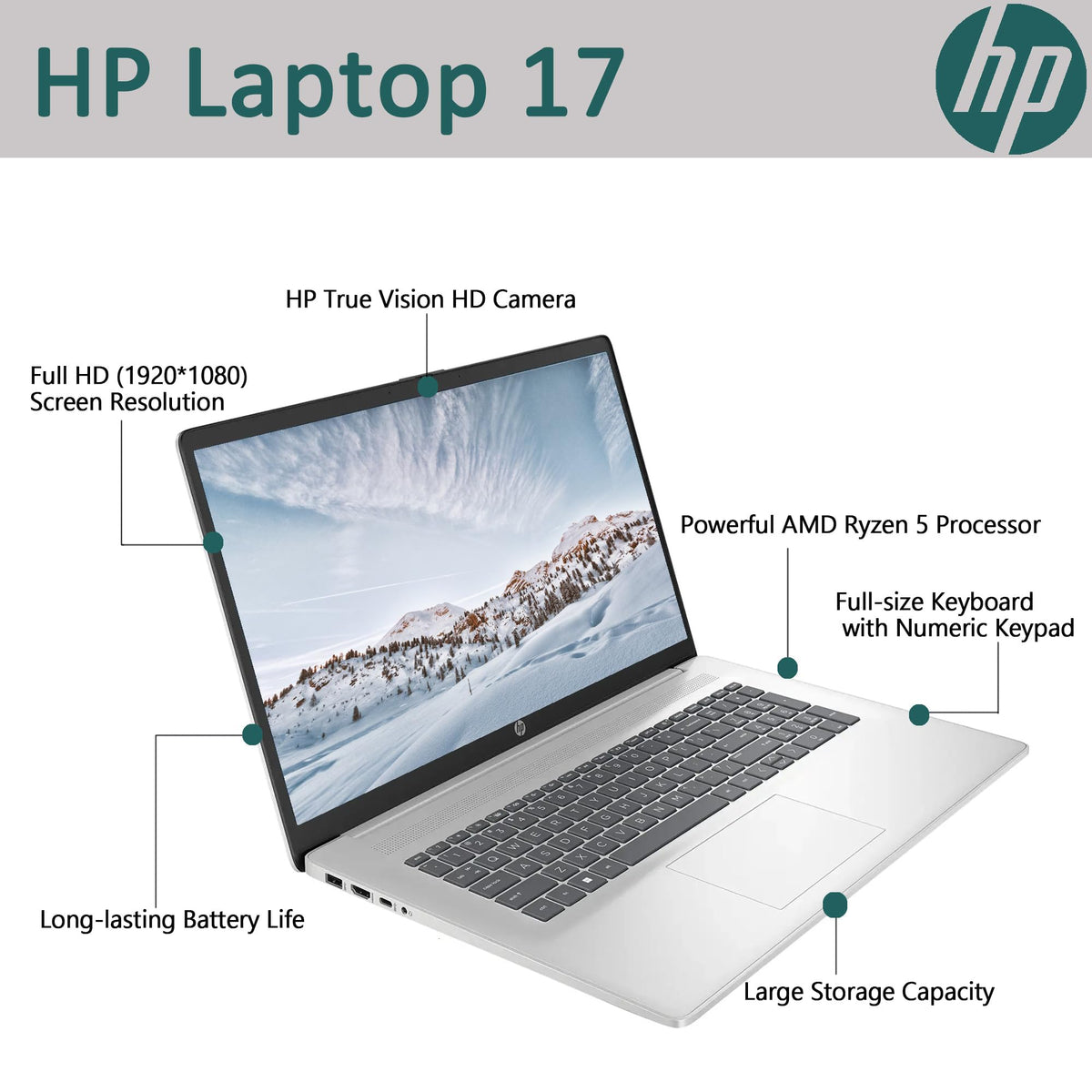 17.3" Full HD Laptop AMD Ryzen 5 16GB RAM 1TB SSD Natural Silver Y946505