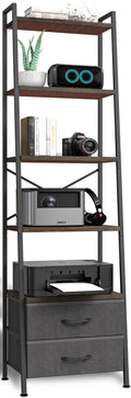 5-Tier Ladder Bookshelf with 2 Drawers Black F680195