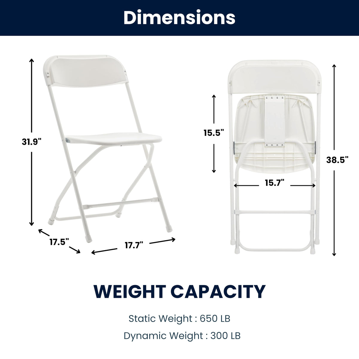 White Plastic Folding Chairs Set of 10 Steel Frame A8327