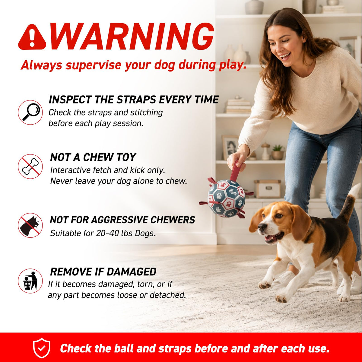 6 Inch Dog Soccer Ball with Straps Y55964