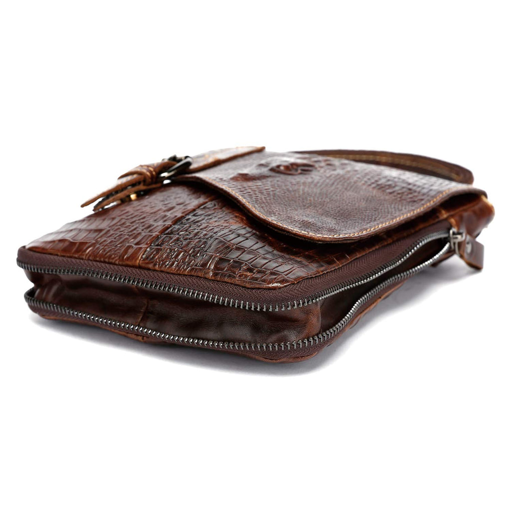 Brown Crocodile Embossed Genuine Leather Mini Messenger Bag K458835