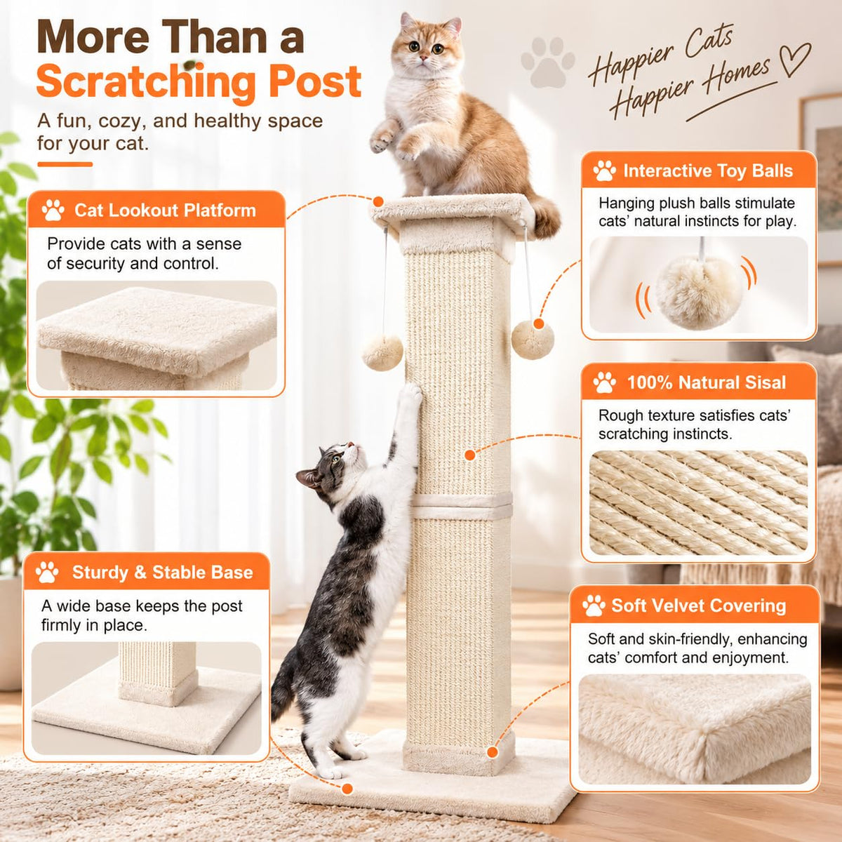 33 Inch Nature Sisal Cat Scratching Post O469