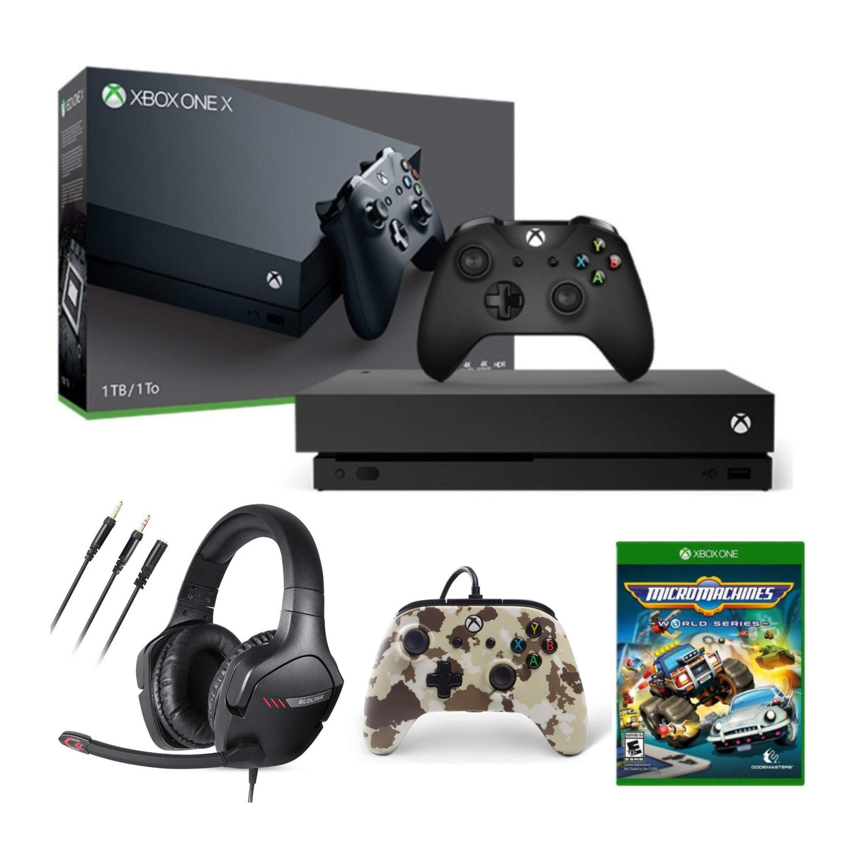 Xbox One X 1TB Gaming Console with Wireless Controller, Headset, Wired Controller and Game L47242