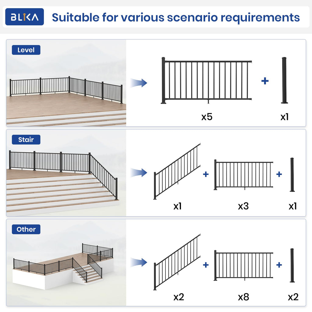 36 in. x 8 ft. Matte Black Aluminum Stair Railing Kit E9344