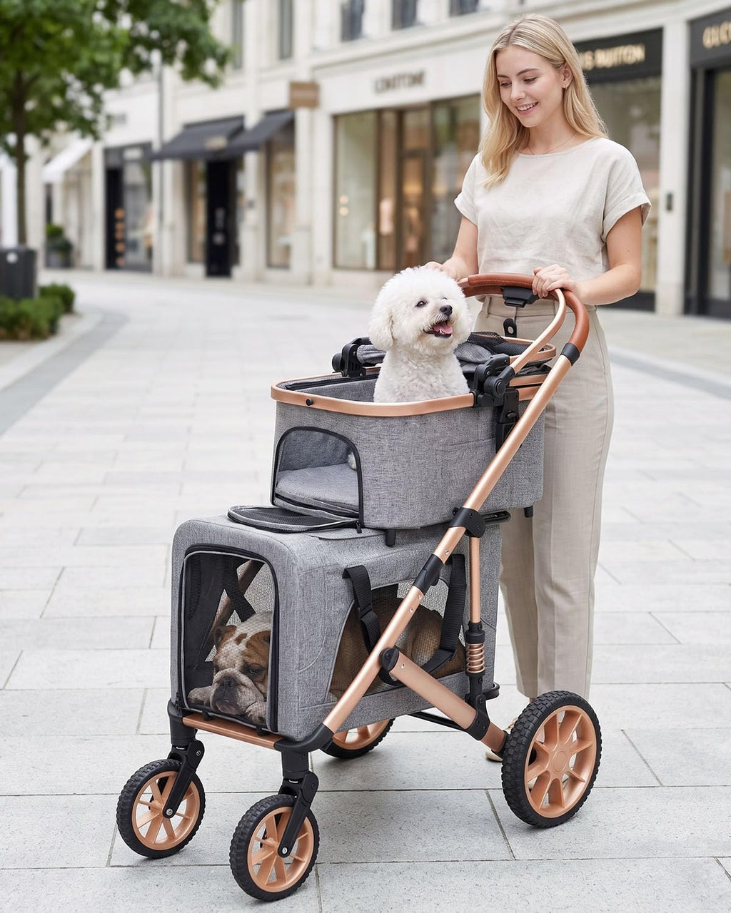 Double Pet Stroller with 2 Detachable Carriers I245997