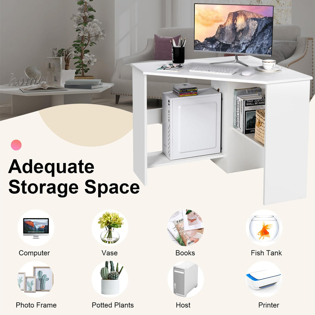 White Compact Corner Desk D722888