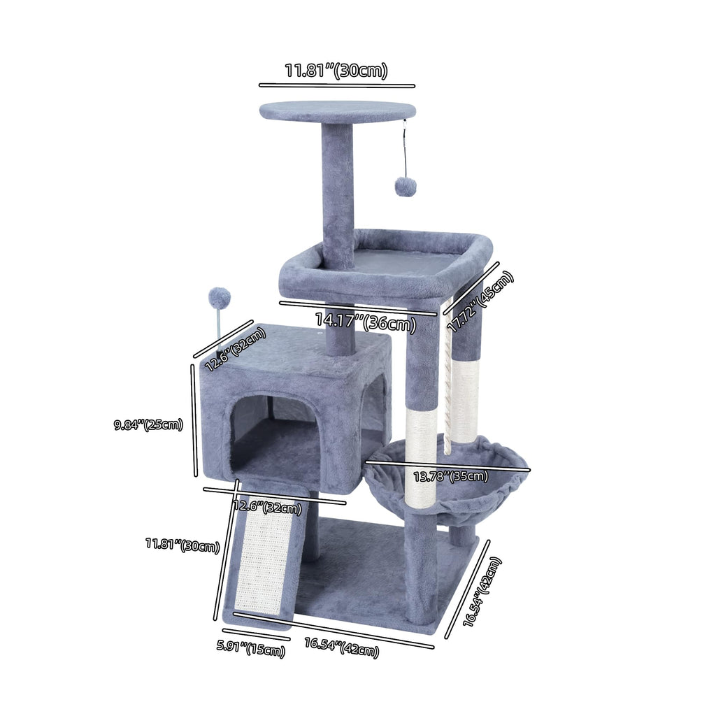 37.5" Cat Tree Tower with Scratching Board Hammock Grey B7650