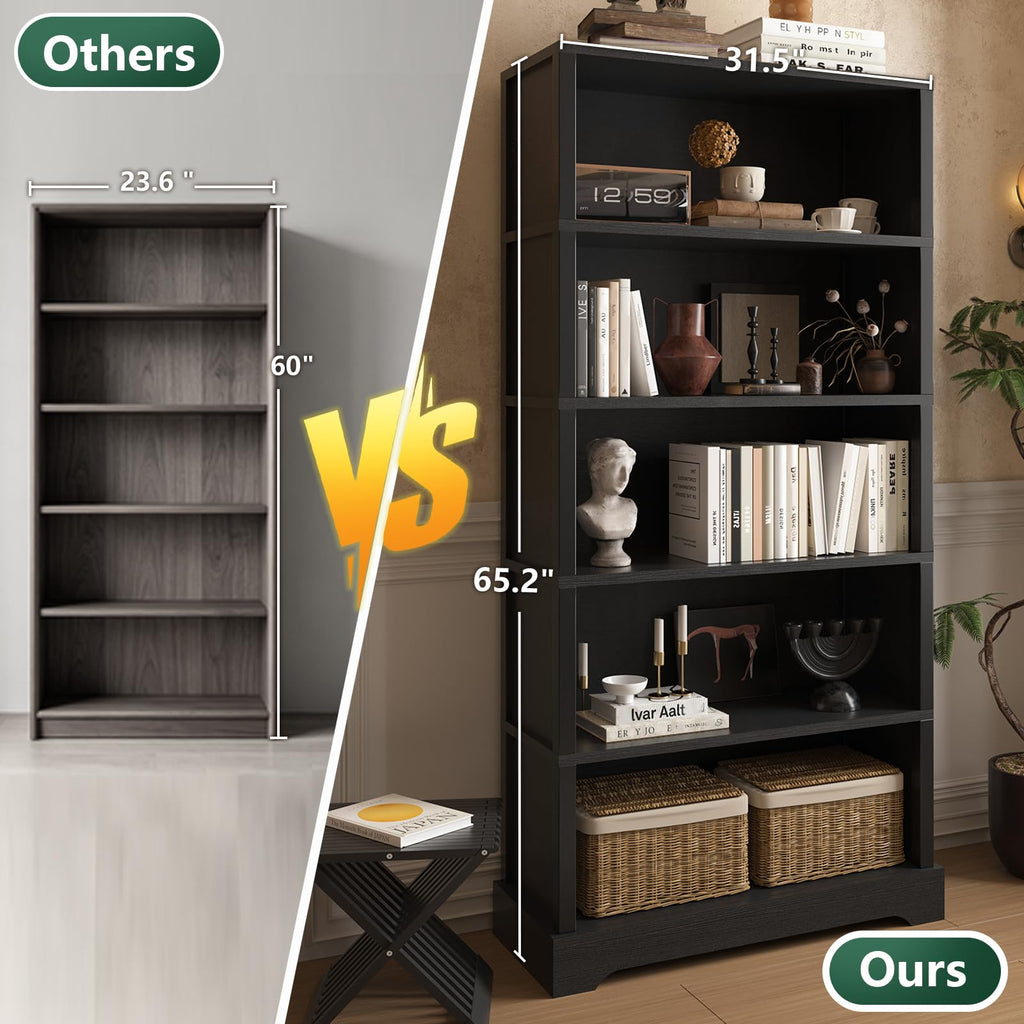 5 Tiers Wooden Bookshelf, 65.2" Tall 31.5" Wide Black O845093